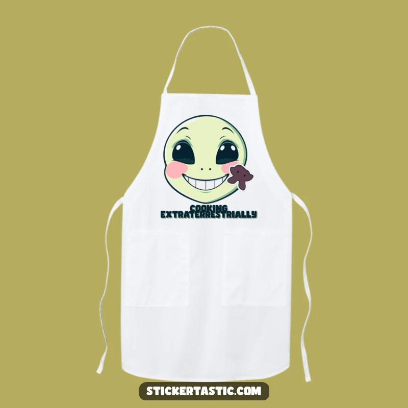 Funny Alien Grinning Apron: Hilarious Sticker Face Kitchen Wear - Galactic Chef!