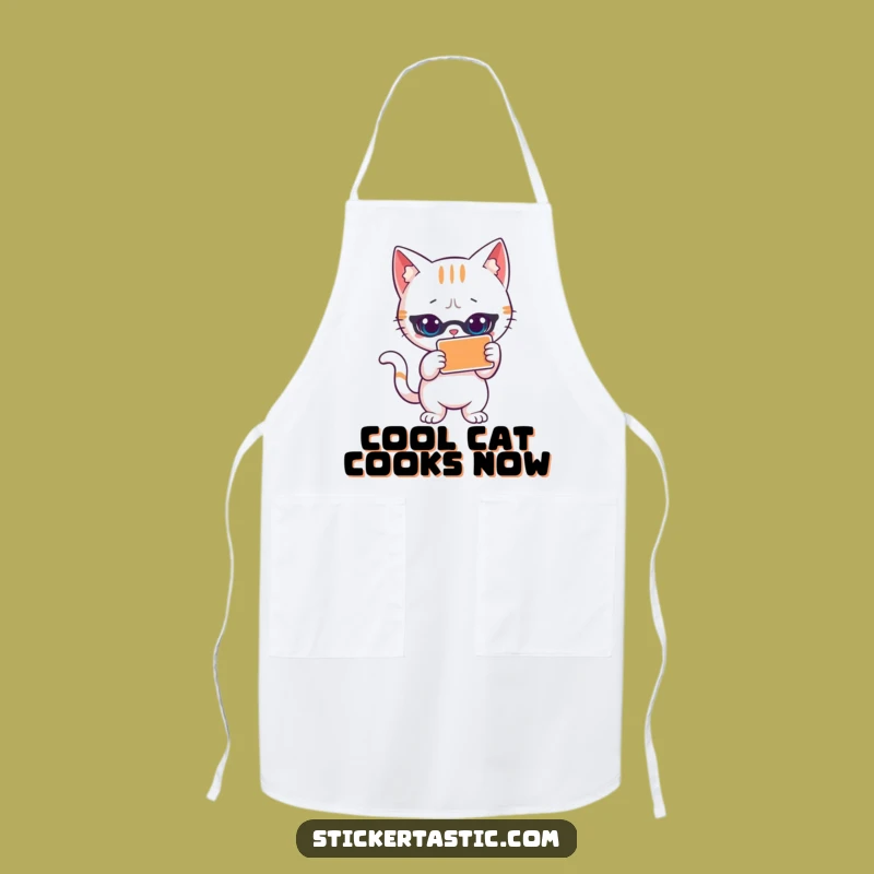 Funny Cat Sticker Apron: Cool Cat Chef, Hilarious Funny Gift for Kitchen Fun
