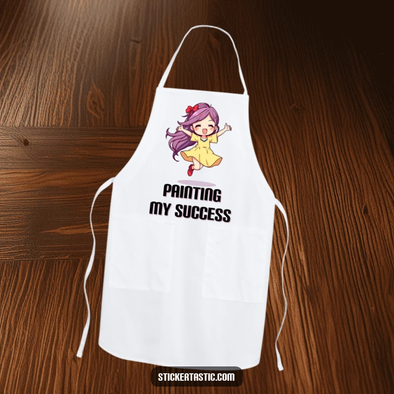 Funny Apron featuring a character dancing, leaving a vibrant color streak, ideal for adding fun and art to cooking sessions.