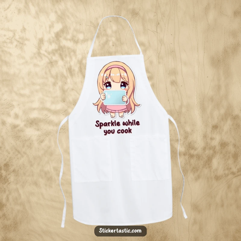 Funny Apron: Cheerful character wears a sparkling sticker, making cooking and baking a fun, stylish experience.