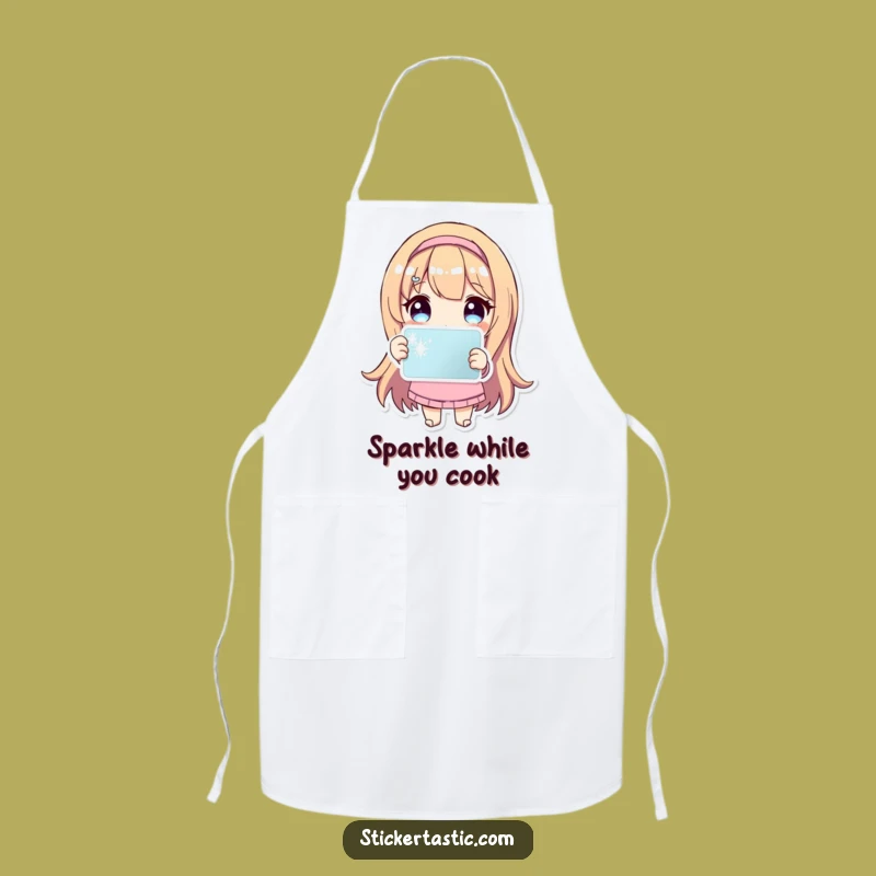 Funny Sparkle Sticker Apron: Cook with Joy in Cute Character Style