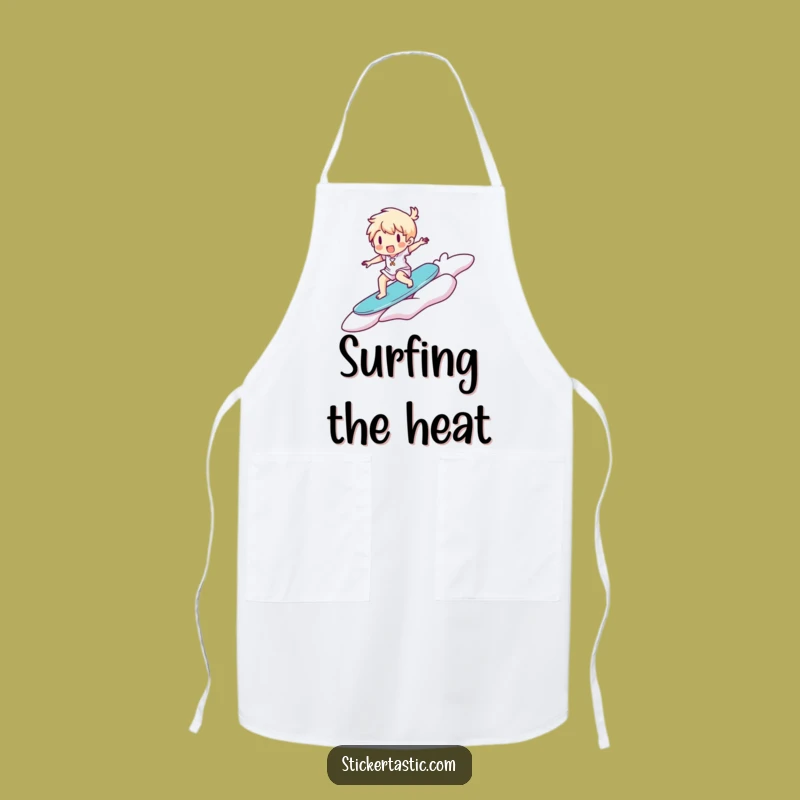 Funny Surfer Sticker Apron: Cook with Joy, Happy Character, Perfect Funny Gift