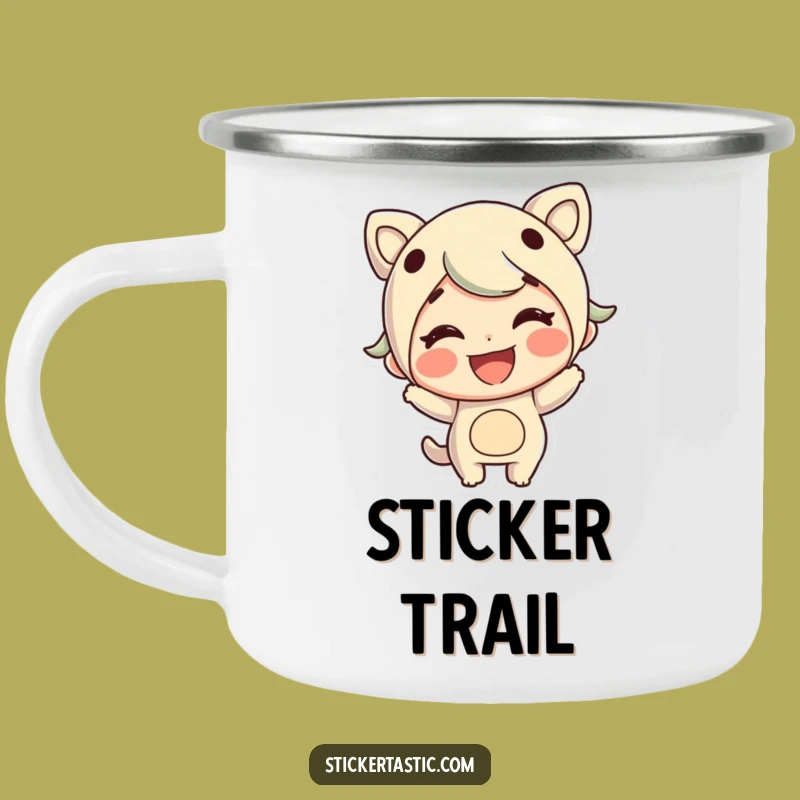 Durable Funny Sticker Character Camping Mug: Outdoor Grinning Cup, Great Gift