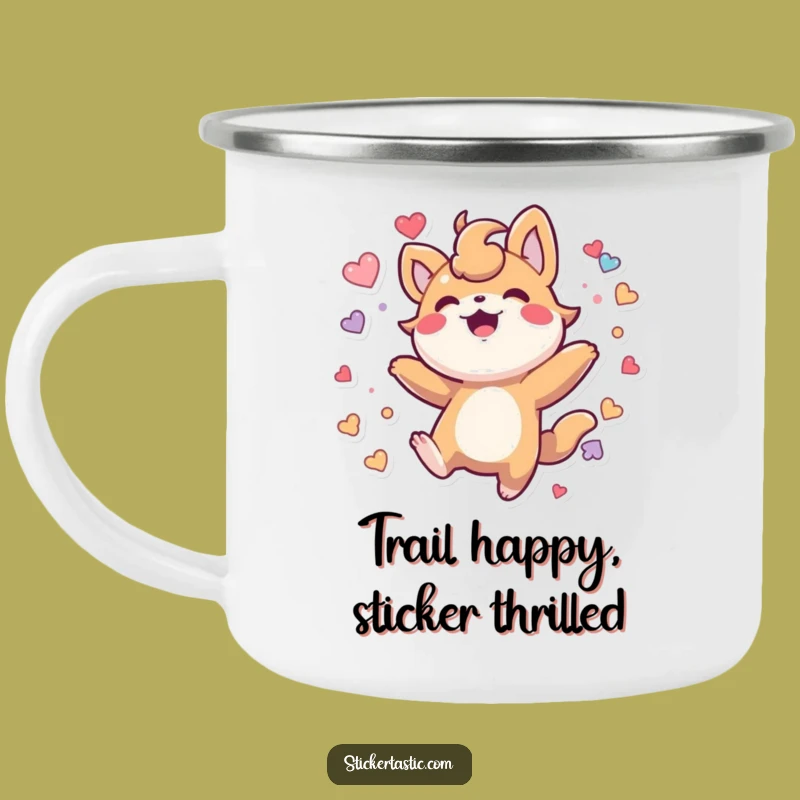 Funny Bouncing Sticker Creature Camping Mug: Adventure Fuelled by Joy