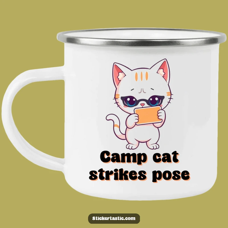 Funny Cat Sticker Camping Mug: Cool Cat Adventure Cup, Perfect Funny Gift for Campers