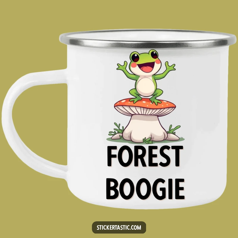 Funny Frog Dance Camping Mug - Enamel Mushroom Groover Coffee Cup Gift