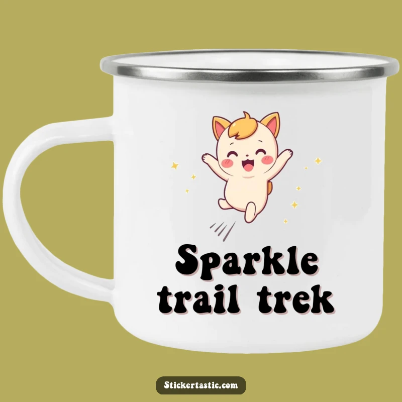 Funny Leaping Character Camping Mug: Sparkly Trails Adventure Mug, Gift
