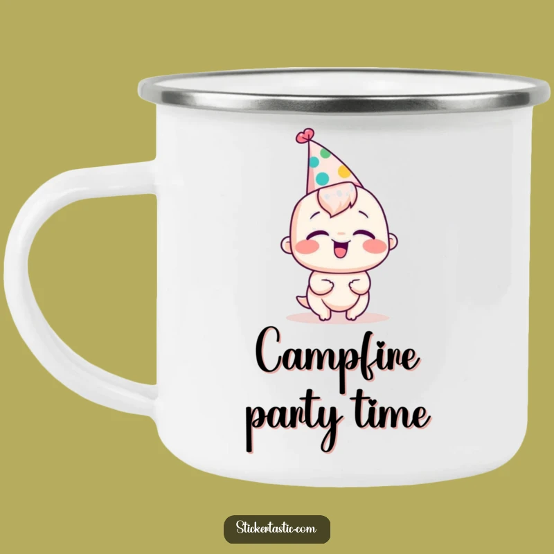 Funny Party Hat Camping Mug: Giggling Character Adventure, Durable & Humorous Gift