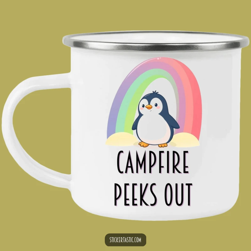 Funny Penguin Rainbow Camping Mug: Adventure and Wonder