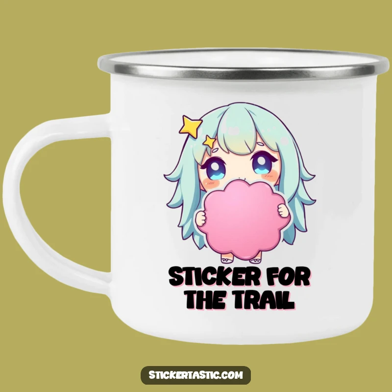 Funny Starry-Eyed Character Camping Mug: Sticker Fan Adventure Mug, Gift