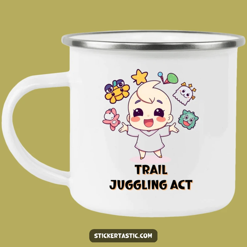 Funny Sticker Juggling Camping Mug - Adventure & Fun Gift