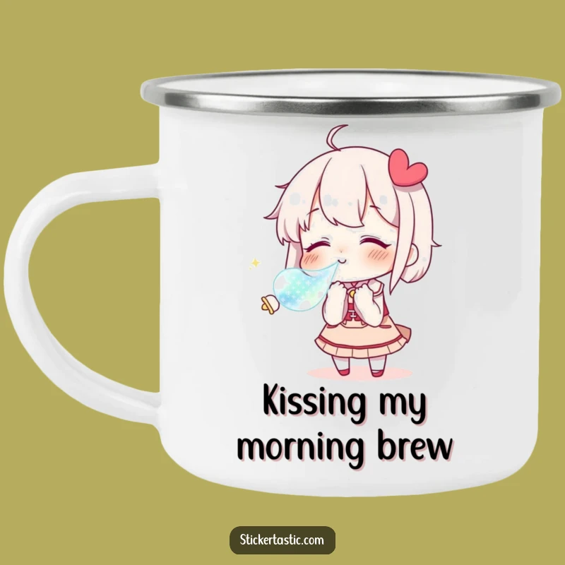 Funny Kissing Character Camping Mug: Love Sticker Art, Durable Funny Gift