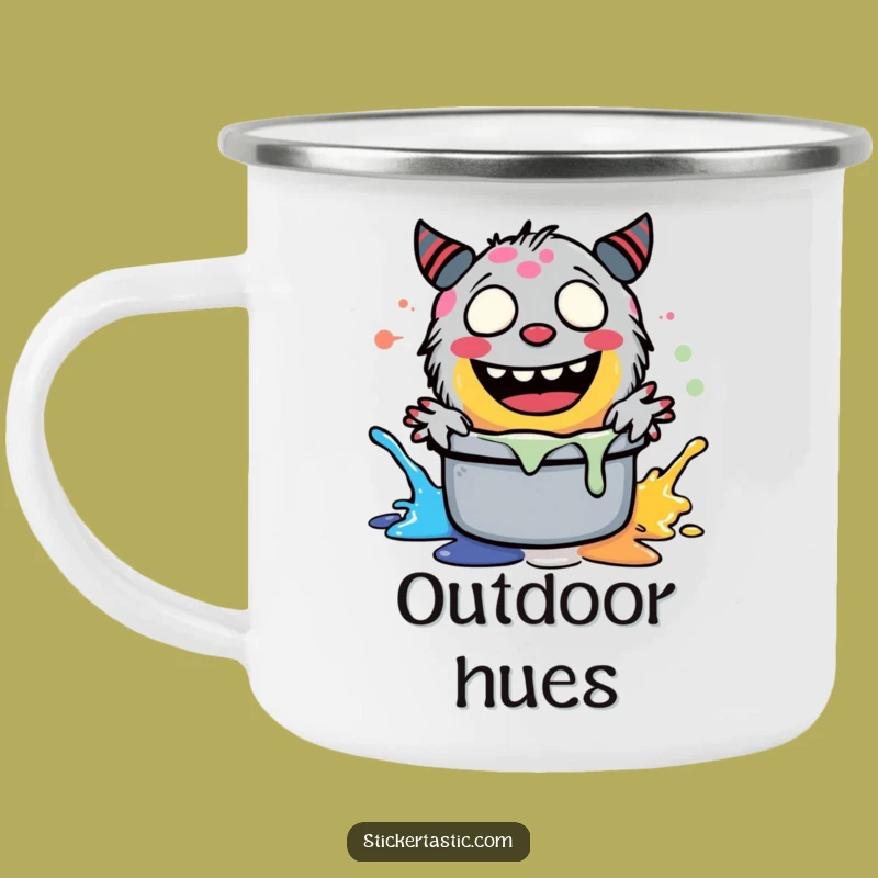 Funny Giggling Monster Camping Mug - Enamel Paint Splash Coffee Cup Gift