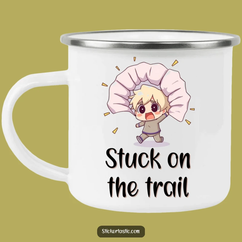 Funny Shocked Sticker Unfurling Camping Mug - Outdoor Reaction Humor