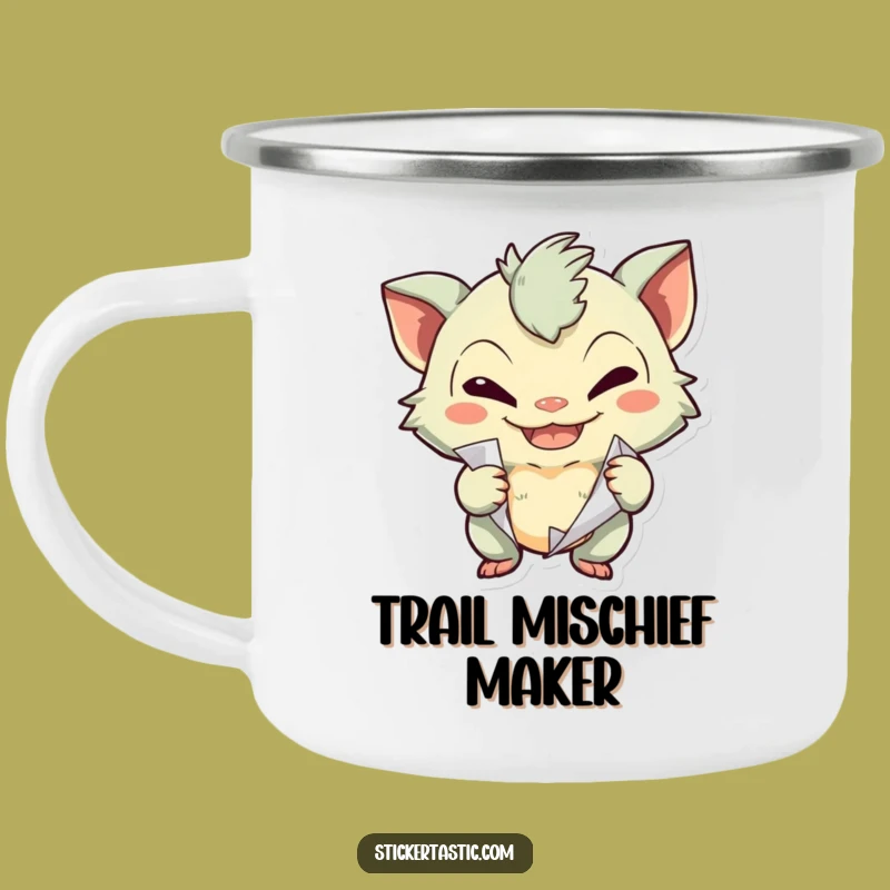 Funny Sticker Peeling Creature Camping Mug - Adventure Mischief Gift