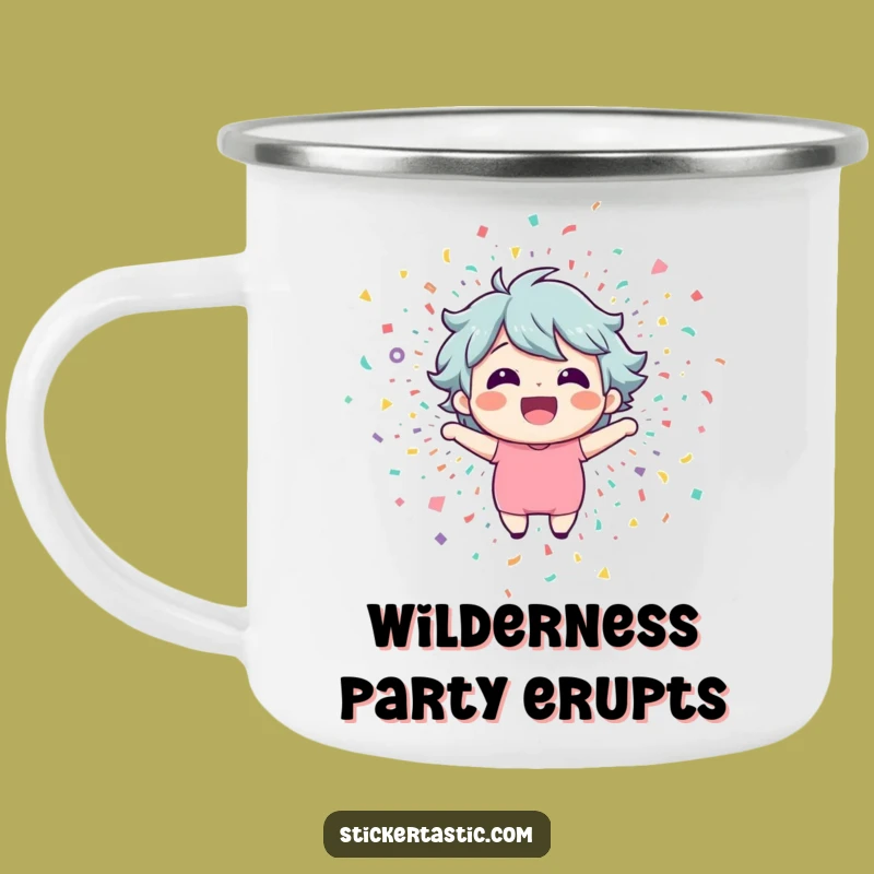 Funny Confetti Camping Mug: Happy Burst Adventure, Durable & Humorous Gift