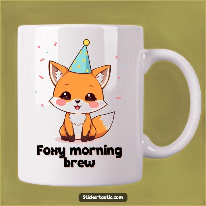 Funny Fox Party Mug: Delighted Character, Festive Celebration Gift