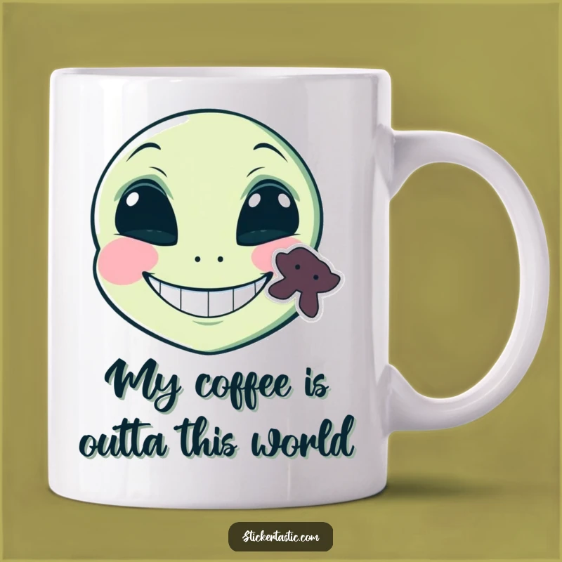 Funny Alien Grin Mug: Hilarious Sticker Face Gift - Out of This World Humor!