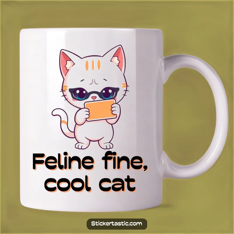 Funny Cat Sticker Mug: Cool Cat Posing, Purrfect Funny Gift for Feline Fanatics