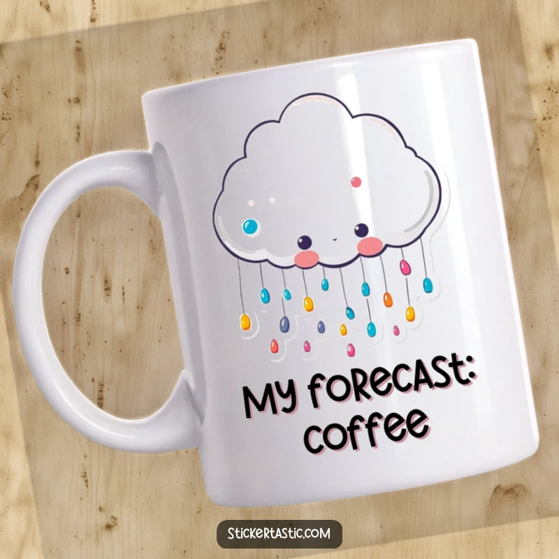 Funny cute cloud character raining colorful stickers, a smiling cloud pouring a shower of vibrant stickers, bringing joyful, funny vibes.