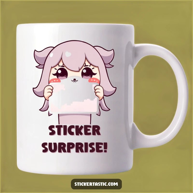 Funny Grinning Character Mug: Surprised Smile & Sticker, Perfect Gift!
