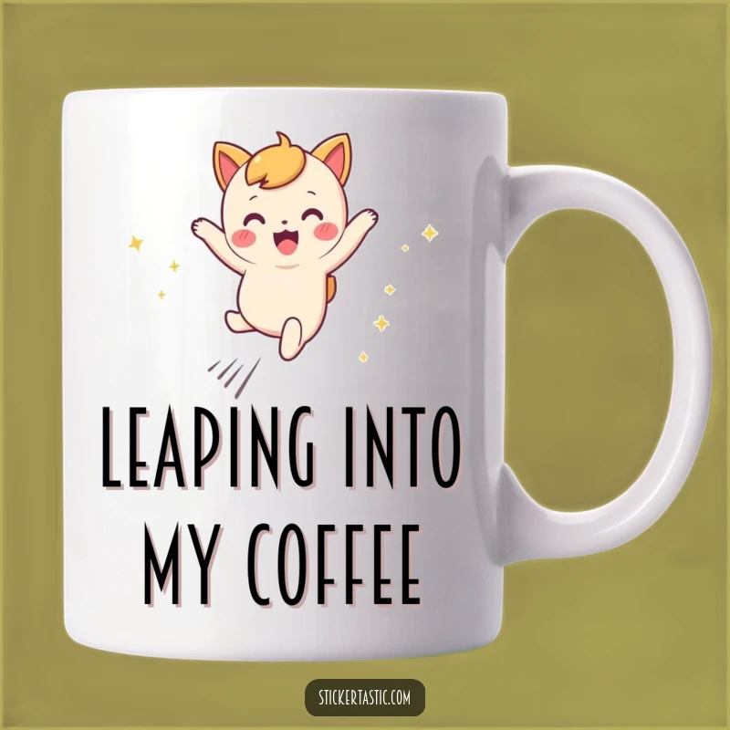 Funny Leaping Character Mug: Joyful Sparkly Trails, Perfect Whimsical Gift