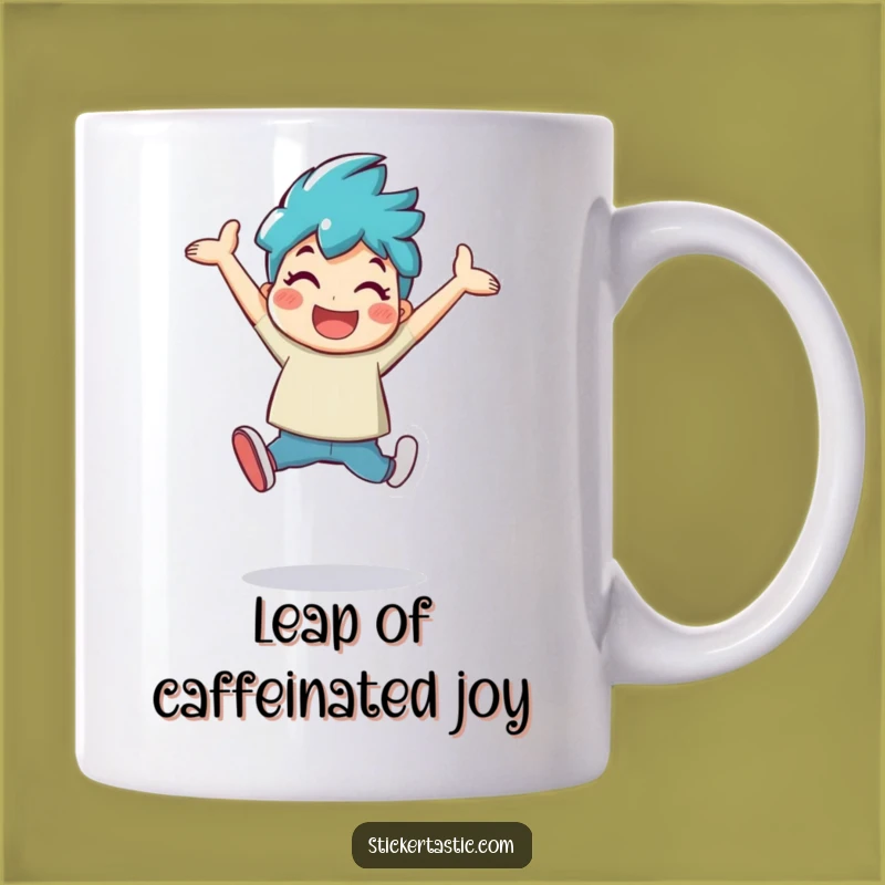 Funny Leaping Sticker Joy Mug: The Perfect Humorous Gift for Optimists
