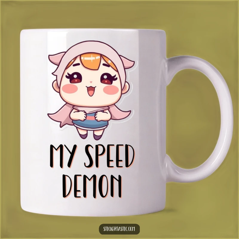 Funny Speed Demon Sticker Character Mug - The Perfect Funny Gift for Fast Movers!