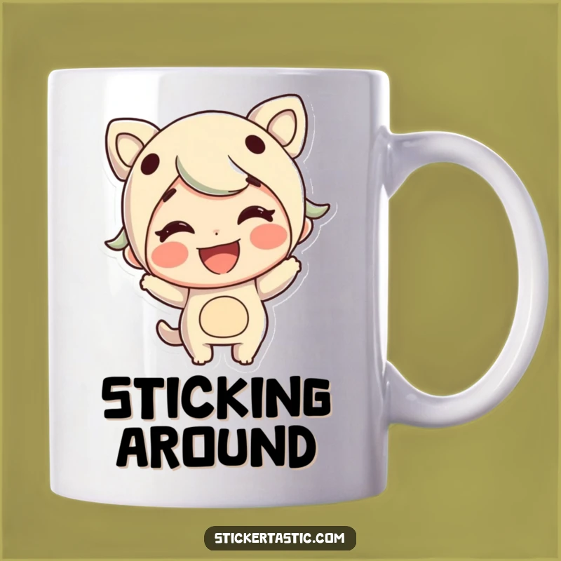 Funny Sticker Character Mug: Cheerful Grin, Perfect Gift for Sticklers