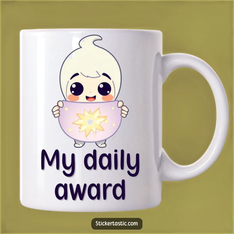 Funny Sticker Presenter Mug: Grinning Character Joy, Perfect Funny Gift for Sticker Lovers