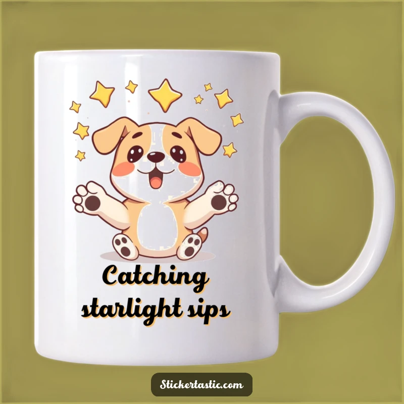 Funny Surprised Dog Mug - Catching Stars Gift for Dreamers