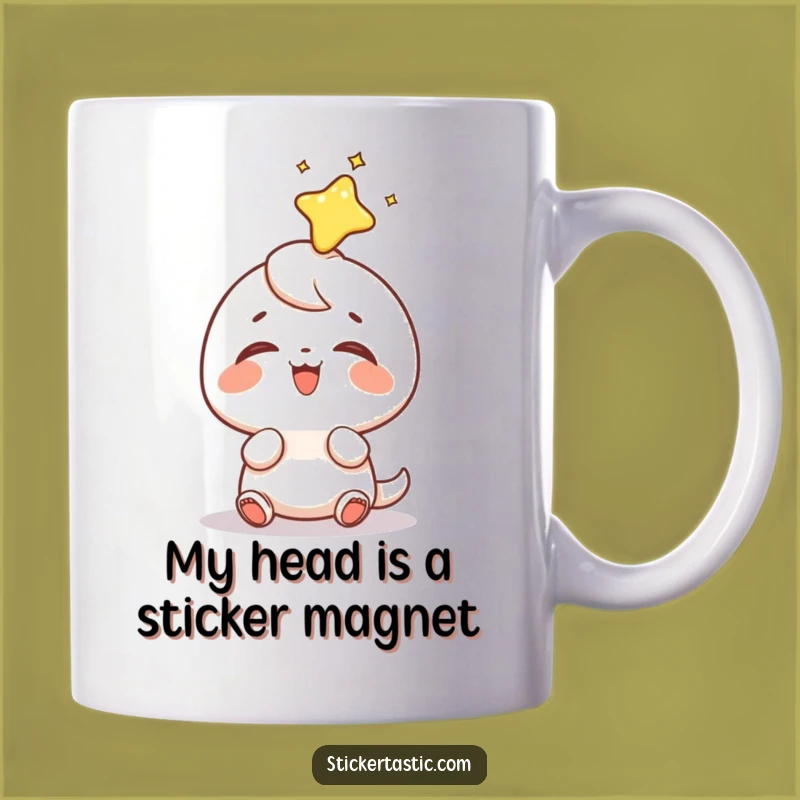 Funny Sticker Head Giggle Mug: Adorable Character's Joyful Moment, Perfect Funny Gift Idea