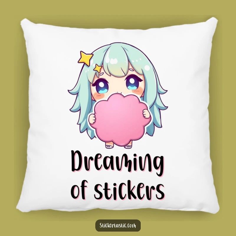 Funny Starry-Eyed Character Pillow: Cozy Sticker Lover Cushion, Gift