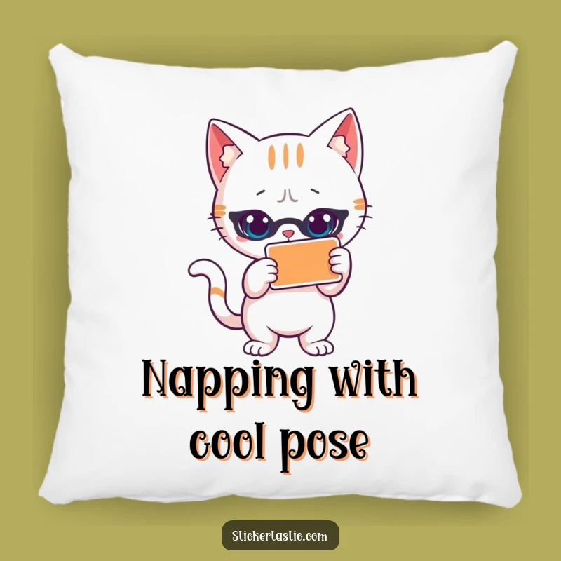 Funny Cat Sticker Pillow: Cool Cat Comfort, Adorable Funny Gift for Cozy Spaces