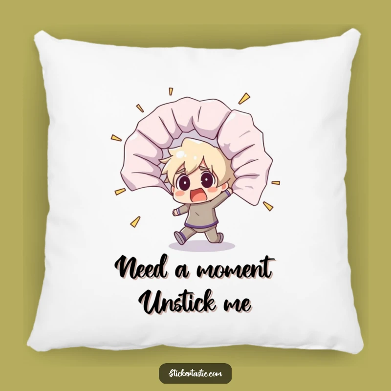 Funny Shocked Character Pillow - Cozy Unfurling Sticker Surprise Accent