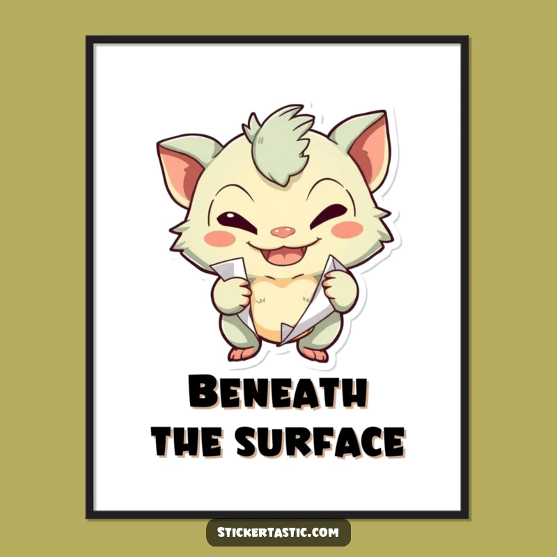 Funny Sticker Peeling Creature Digital Art - Instant Mischievous Decor