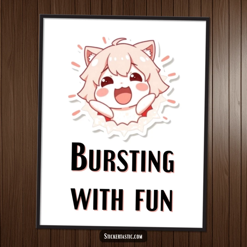 Funny Digital Art: Excited character bursting out of a sticker with an exuberant expression. Perfect funny gift.