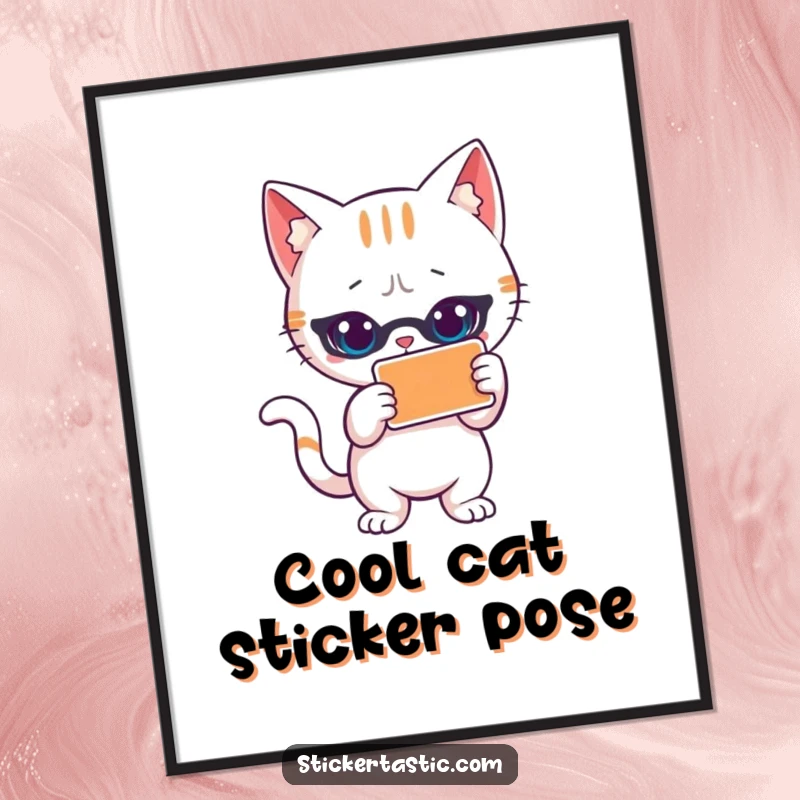 Funny cat digital art print of a cool cat striking a pose with a sticker. Stylish, humorous, and perfect for wall art.