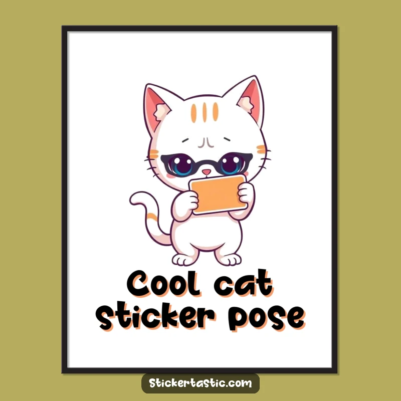 Funny Cat Sticker Digital Art: Cool Cat Pose Print, Perfect Funny Gift for Walls