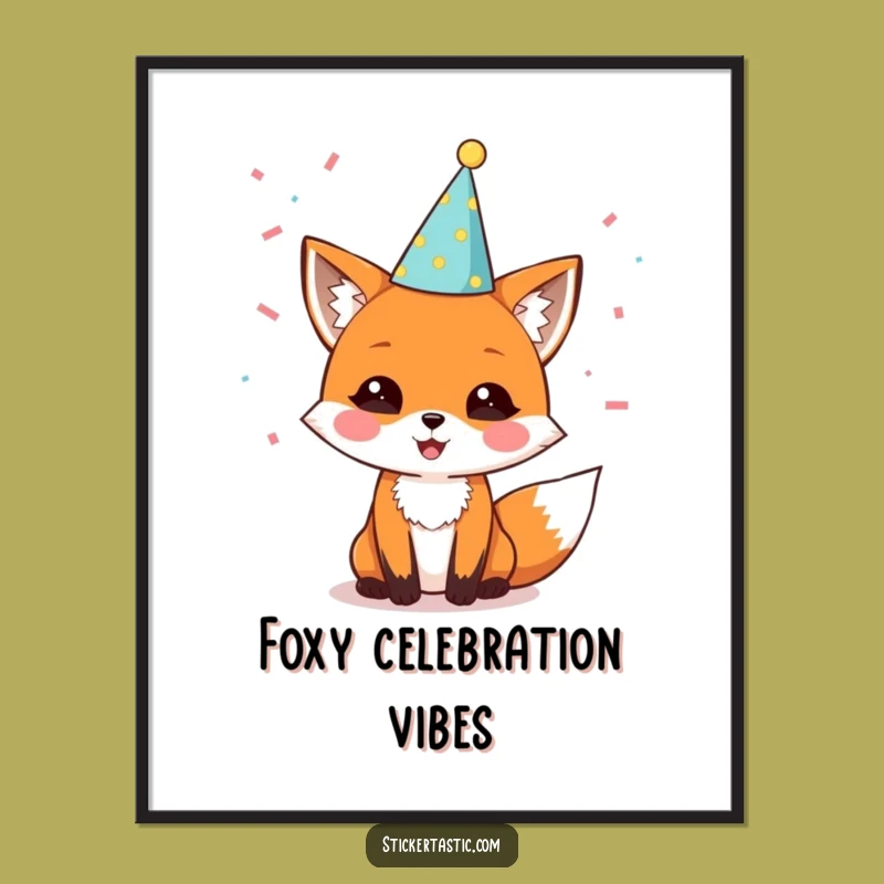 Funny Fox Party Digital Art: Delighted Character Download, Festive Decor Gift