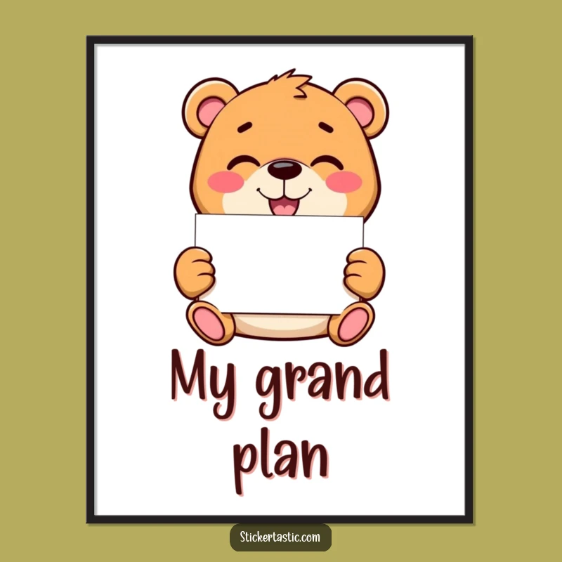 Funny Bear Digital Art: Mischievous Character Sticker Print, Hilarious Gift!