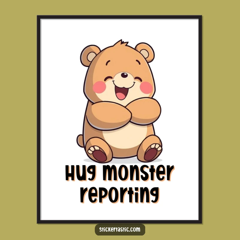 Funny Bear Hug Digital Art: Cheerful Character Download, Hug Decor Gift