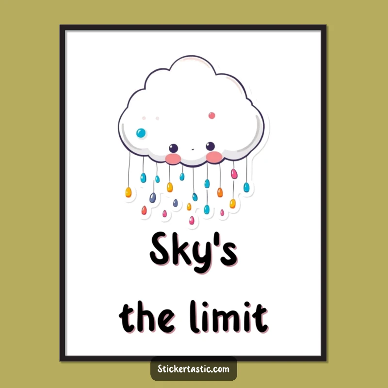 Funny Cloud Sticker Digital Art: Cute Character Raining Fun - Hilarious Instant Download