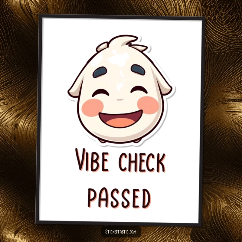 Funny Digital Art: A character with a playful mouth wiggling eyebrows under a cool sticker, offering instant humorous wall decor.