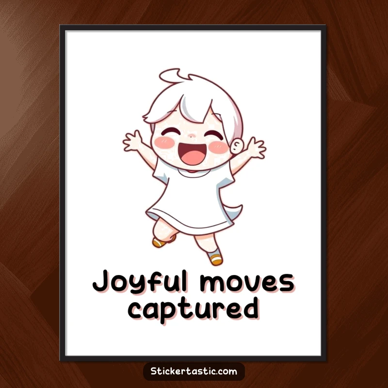 Funny digital art print of a joyful character captured mid-energetic and exciting dance move. Instant humorous decor.