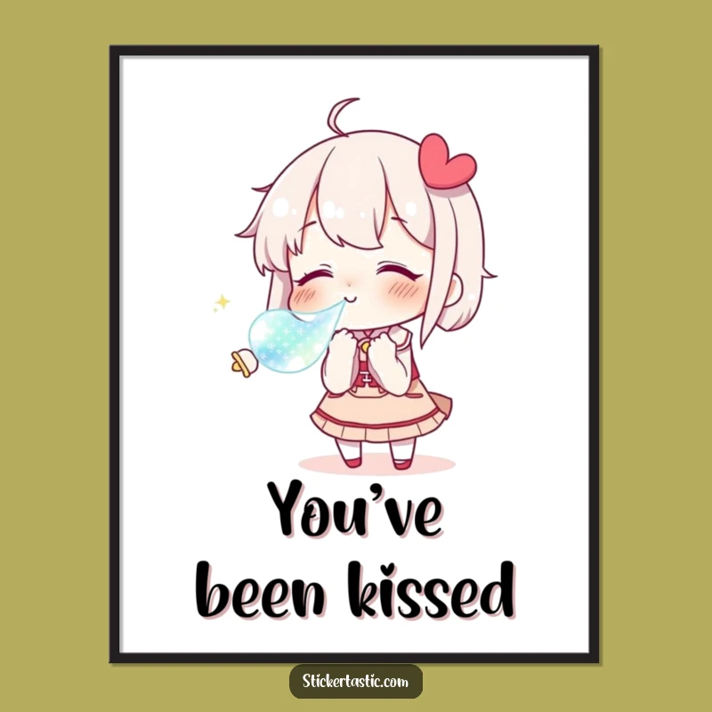 Funny Kissing Character Digital Art: Love Sticker Print, Instant Download Funny Gift