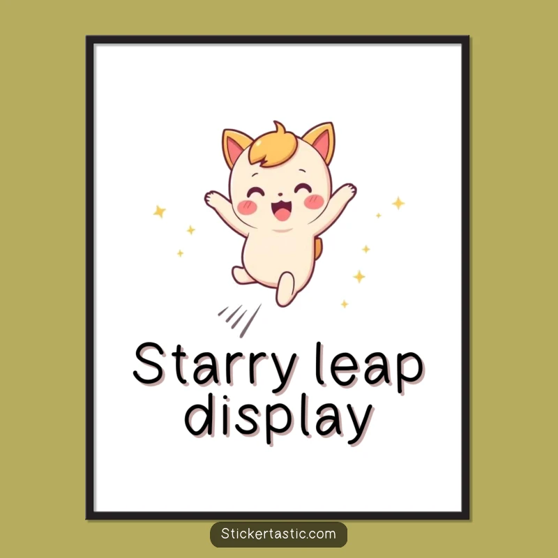 Funny Leaping Character Digital Art: Sparkly Trails Printable, Magical Gift