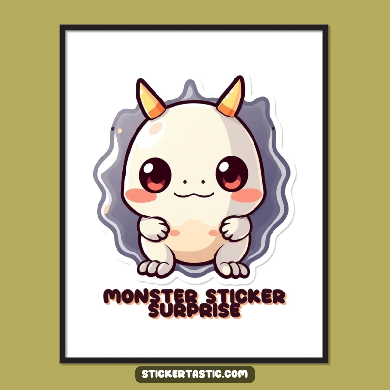 Funny Monster Sticker Digital Art: Cute Peek-a-Boo Monster Print, Perfect Funny Gift for Walls