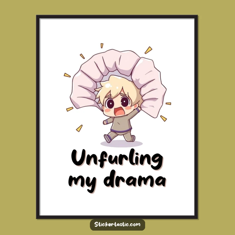 Funny Shocked Character Digital Art - Unfurling Sticker Surprise Print