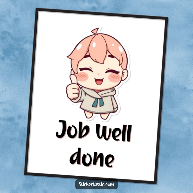 Funny Digital Art: Character winking and giving a thumbs up with a sticker, exuding charm and approval. Perfect funny gift.